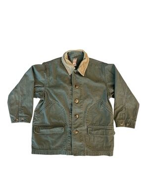 Talbots Kids Army Green Barn Chore Button Up Jacket Corduroy Collar Unisex Sz 8